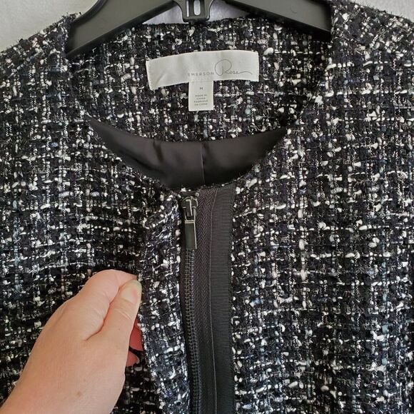 Emerson Rose Blazer Skirt Set Womens Medium Black Parisian Tweed Speckled Zipper - Picture 14 of 16